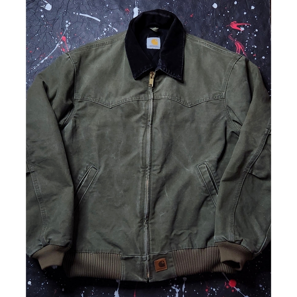 Carhartt vintage men's distressed green insulated chore work jacket RARE size L